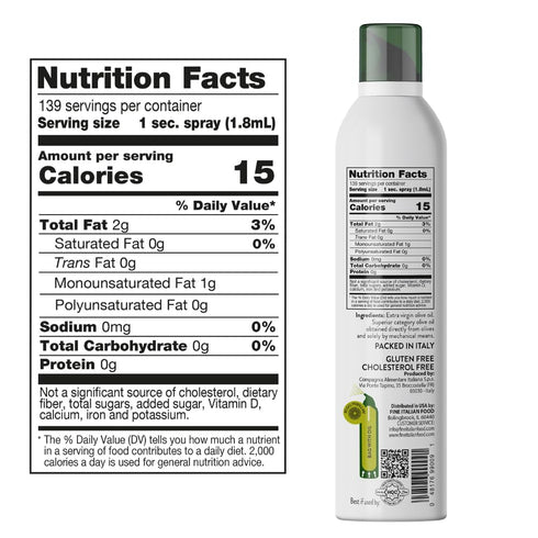 8.5 oz. Mantova Extra Virgin Olive Oil Spray Spray Bottle - Manage Oil Amount - Great For Salads & Cooking