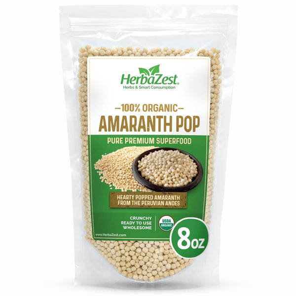 HerbaZest Organic Amaranth Pop 8 oz Nutritious Ancient Grain Ready to Eat