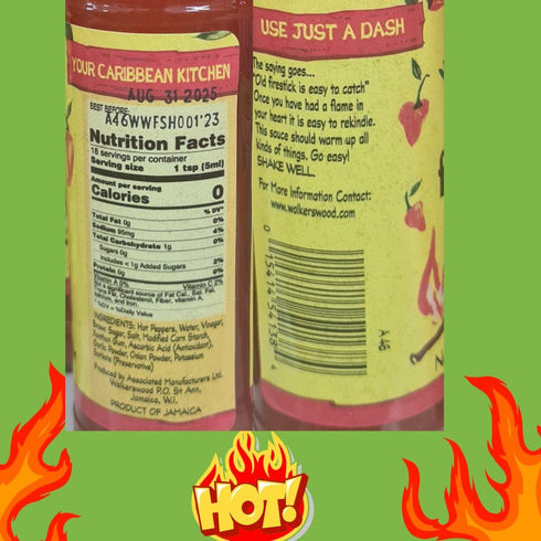 3.38 oz Walkerswood Jamaican Firestick Pepper Hot Sauce