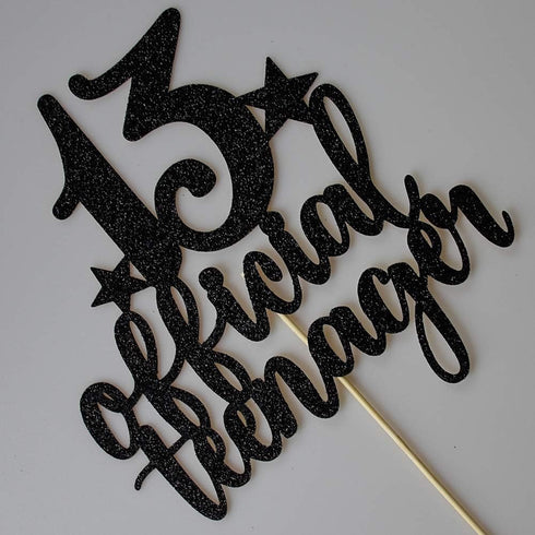 Teens Happy 13th Birthday Cake Topper, Boys Girls Teenager 13th Birthday Party Decorations, Black Glitter Decor