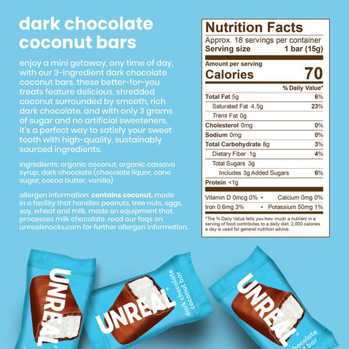 (3 3g 3 9.5oz UNREAL Dark Chocolate Coconut Bars Value Size Bags) | Vegan, Sugar, & Simple Ingredients | Non-GMO