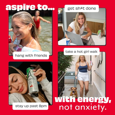 80mg 12 Pack ASPIRE Sweet Cherry, Healthy Energy Drink Natural Caffeine, Zero Sugar No Carbs Keto Friendly, Green Tea