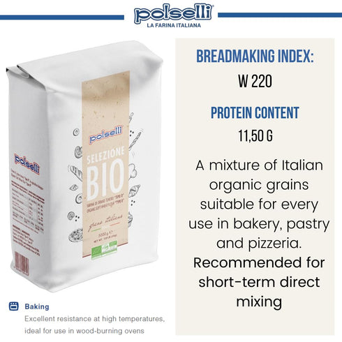 00, 100% 5 11 lbs, POLSELLI Organic Flour, Type Italian Grain, Double Zero Flour, OO Extra Fine, kg, BIO, Neapolitan