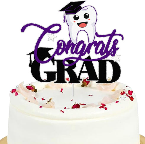 LQINBIBJ Glitter Purple Congrats Dentist Cake Topper - Class Of 2025 Medical School
