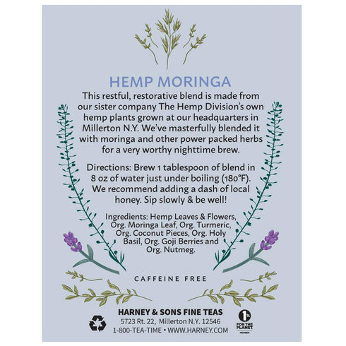 5 oz Harney & Sons Hemp Moringa Tea Blend, Wellness, Deep Sleep Blend, tin