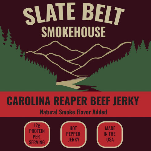 2.5 Slate Belt Smokehouse Carolina Reaper Jerky, Spicy Beef Jerky with Serious Heat Ounce