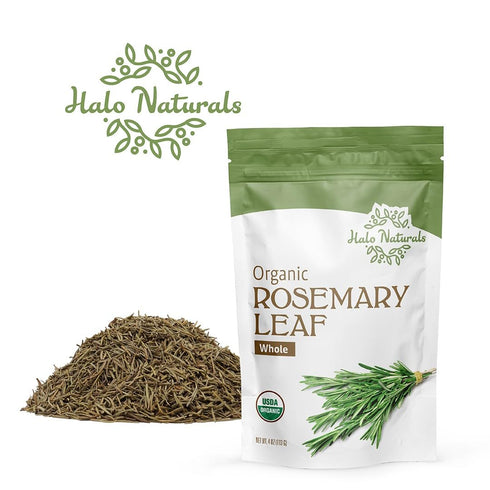 Halo Naturals 4 Packaged Organic Rosemary Leaf Whole, Ounces (Rosmarinus officinalis) USDA Certified | Resealable