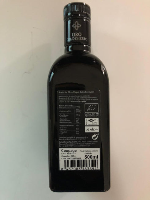 Oro del Desierto 2020 0.5 16.9 Coupage Harvest Organic Spanish Extra Virgin Olive Oil - Liter / Ounce Bottle