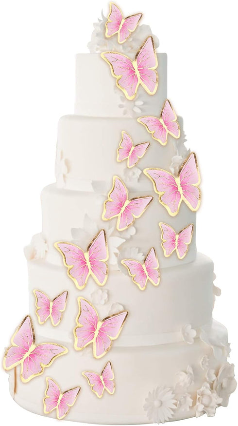 66 Pcs Butterfly Cupcake Toppers, Pink Gold Cake Topper Picks for Birthday Party Decor, Wedding, Baby Shower