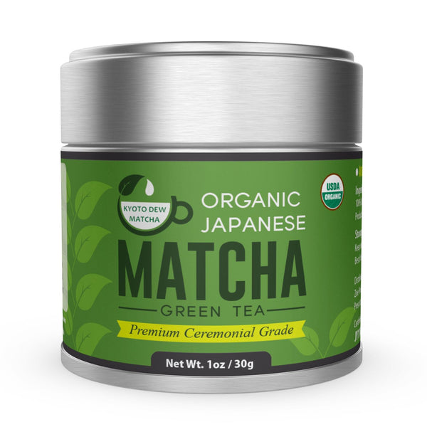 Kyoto Dew Matcha, Organic Premium Ceremonial Grade Japanese Matcha Green Tea Powder, 30g (1oz) Tin