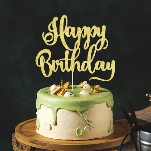 Happy Birthday Cake Topper, Birthday Party Decoration Supplies, Photo Booth Props (Gold)