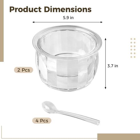 Toyosport 2 Pack Set Chilled Serving Bowls, Transparent Double Layer Plastic Ice Containers for Keeping Food Cold, Dip