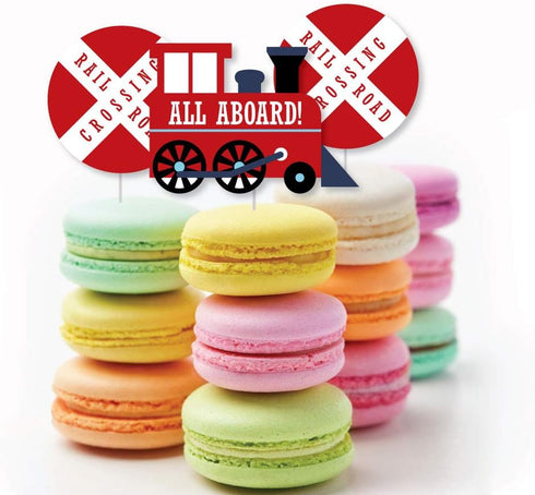 Set 24 Big Dot of Happiness Railroad Party Crossing - Dessert Cupcake Toppers - Steam Train Birthday Party or Baby