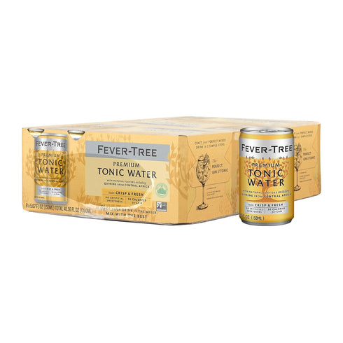 Fever Tree Tonic Water - Premium Quality Mixer for Cocktails & Mocktails, 150 ML Cans, Pack of 24
