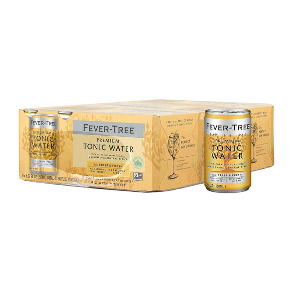 Fever Tree Tonic Water - Premium Quality Mixer for Cocktails & Mocktails, 150 ML Cans, Pack of 24