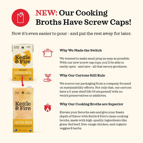 Kettle and Fire Beef Cooking Broth, Keto, Paleo, Gluten Free, High Protein & Collagen, 4 Pack (32 Ounces)