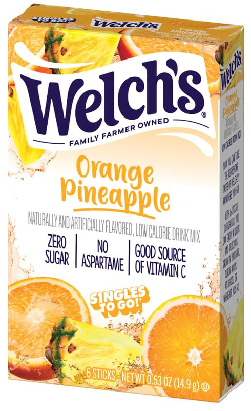 Pack 3-6 18 Welchs Orange Pineapple Drink Mix - of Singles To Go - Total Servings - Zero Sugar, Low Calorie