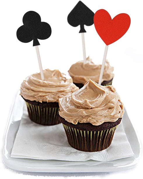 36 Pcs Glitter Casino Night Poker Theme Cupcake Toppers, Las Vegas Party Cake Picks Food Decoration