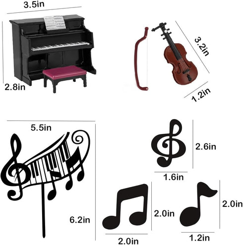 Music Cake Toppers, Piano Violin Cake Decorations Set with Musical Score Note for Themed Birthday Party