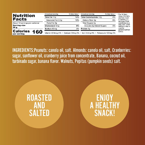 (15.5oz Germack - High Energy Trail Mix - Walnuts, Almonds, Cranberries, Peanuts, Banana Chips and Pepitas - Roasted