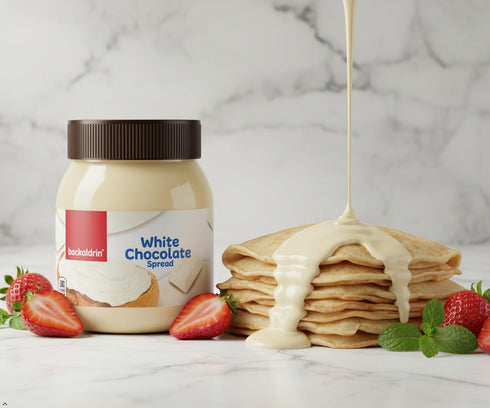 Backaldrin 12.35 oz Premium White Chocolate Spread - Smooth Creamy Butter for Toast, Bagels, Pancakes, Waffles