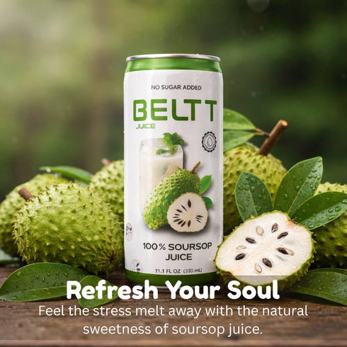 BELTT 100% 11.1 OZ Pack 12 Soursop Juice Fruit, No Added Sugar, No Preservatives, Not From Concentrate, Plant Based