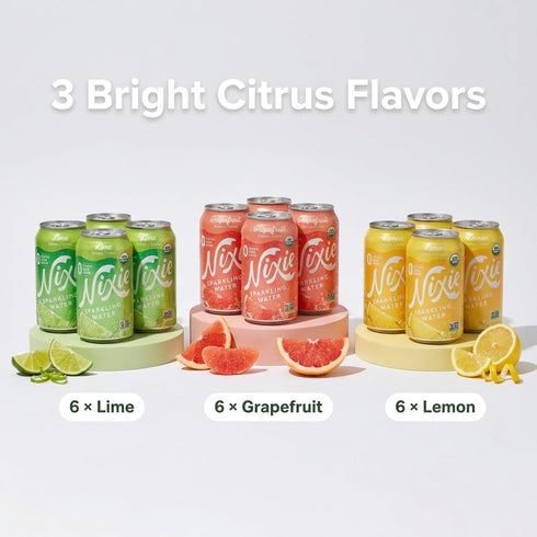 Pack (18 Pack, 6 6 6 Nixie Sparkling Water Variety Tea-Inspired Fruit Flavors Pomegranate Green Tea, Peach Black Tea