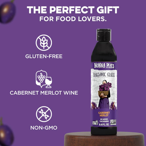 8.45oz (Pack 2) Nonna Pias Cabernet Merlot Balsamic Glaze - IGP Certified Balsamic Vinegar of Modena - Full-Bodied