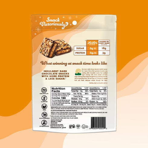 (4 Count) JOJO's Dark Chocolate Peanut Butter Filled, Healthy Snack, Low Sugar, Low Carb, Gluten Free, Non GMO, Paleo