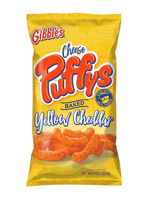 Generic 8 oz (4 Nibble with Gibbles Yellow Cheddar Cheese Puffys Original Baked -made by Gibble's Bags)