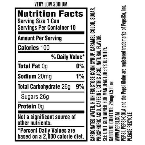 7.5 20 Count Pepsi Soda, Mini Cans | Ounce |