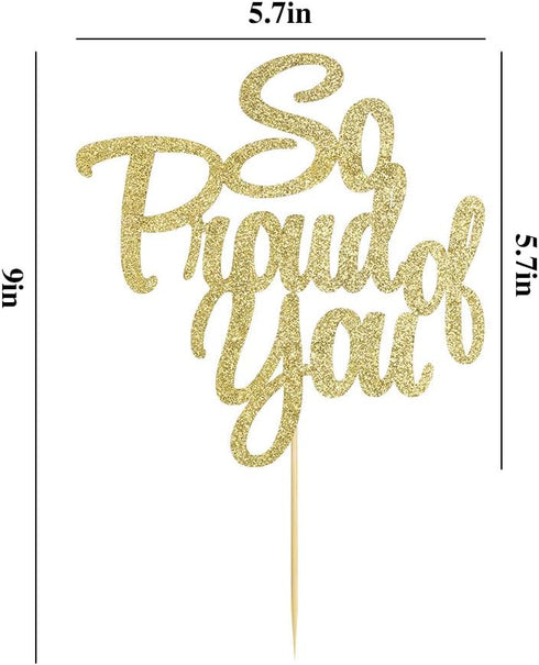 PALASASA So Proud of You Cake Topper, Graduation Party Decorations in Golden