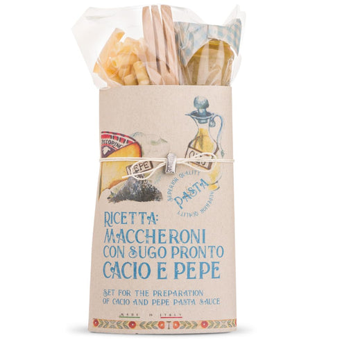 Set, Packaging, ARTIGIANI DEI SAPORI - Pasta Gourmet Gift Macaroni with Cacio Cheese and Black Pepper Sauce in Deluxe