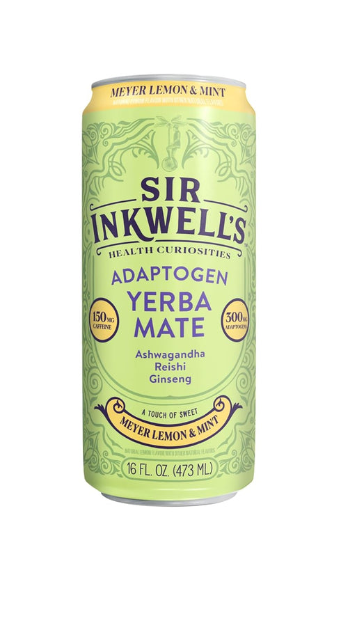Sir Inkwell's 150 300mg 16oz 12pk Adaptogen Yerba Mate Tea | Healthful Energy + Productivity mg Organic Caffeine |