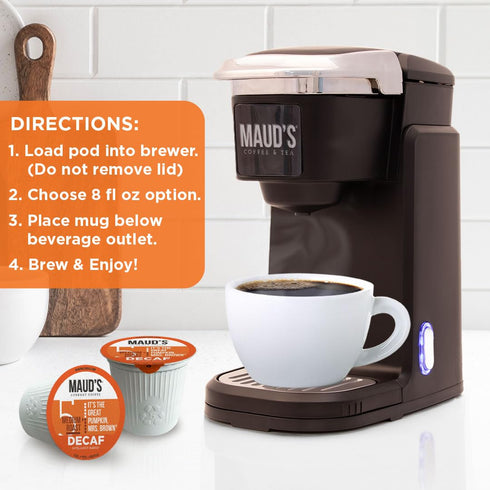 72 100% Maud's Decaf Pumpkin Spice Flavored Coffee Pods, ct, Medium Roast Flavored Coffee in Single Serve Pods Arabica