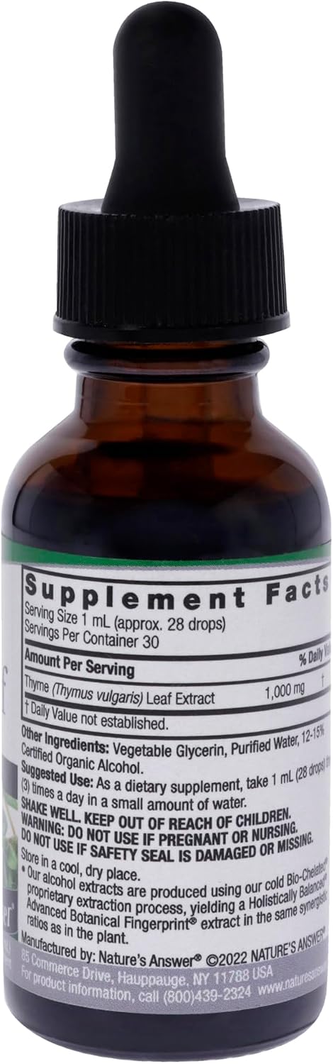 1-Fluid Nature's Answer Thyme Herb with Organic Alcohol, Ounce