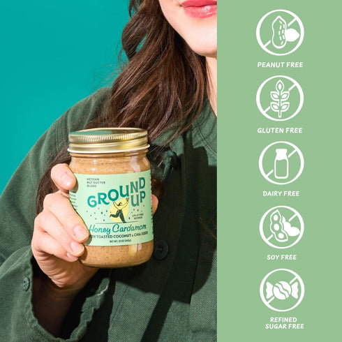 1 12oz Ground Up Almond & Cashew Nut Butter - Honey Cardamom With Chia Seed - Peanut-Free, Dairy-Free, Gluten-Free