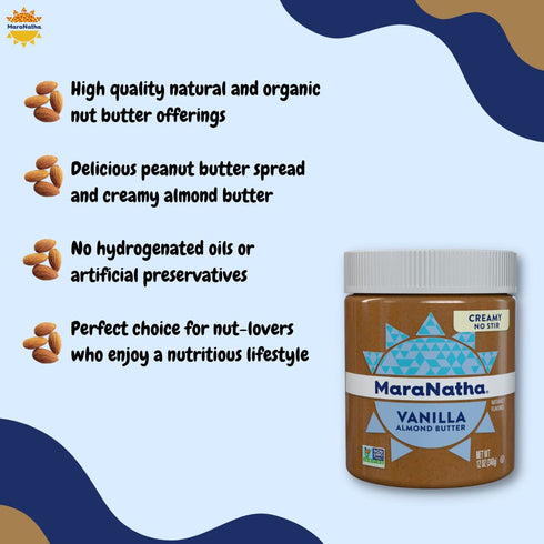 12 oz (Pack 2) MaraNatha No Stir Creamy Roasted Vanilla Almond Butter, Jar