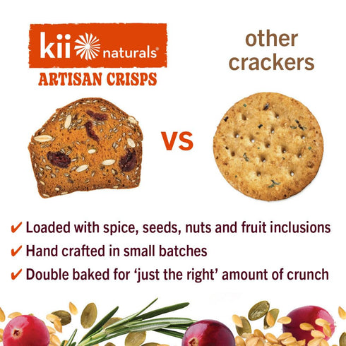 5.3 (Pack 6) Kii Naturals Organic Artisan Crisps, Healthy Snack Crackers for Cheese & Charcuterie Boards; Non-GMO, USDA