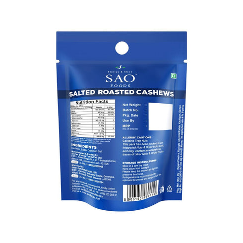 Stories & Ideas SAO Foods 3.5 oz Pack 10 Packs SAO Foods Salted & Roasted Cashews | of Small | Healthy Dry Fruit Snacks