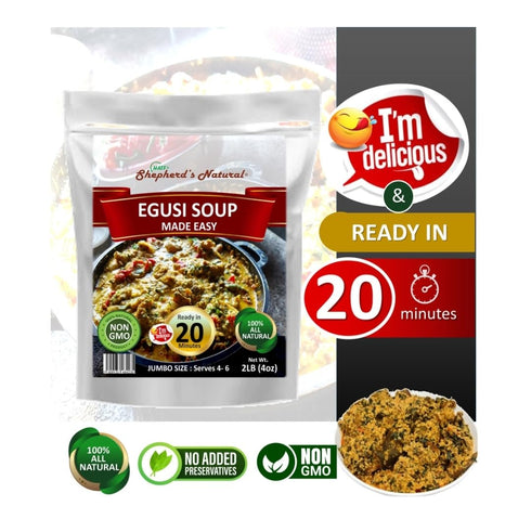 1.75LB 46 20 EGUSI SOUP MADE EASY Get the rich, traditional taste of Nigeria in minutes! This full jumbo kit by HATF'S