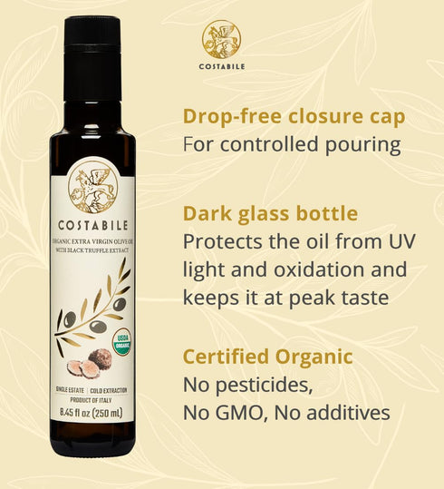 8.45 Oz. Black Truffle Oil from Italy - Organic Extra Virgin Olive Oil Infused with Organic Truffle. Enhance Your