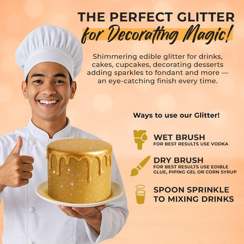 Gold Edible Glitter for Drinks Bulk 20g, Premium Glitter for Cakes, Cocktails, Food Grade, Vegan, Gluten Free