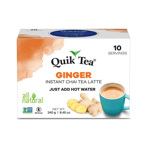 QuikTea Ginger Chai Tea Latte - 10 Count - Bold Ginger Flavor - Just Add Hot Water