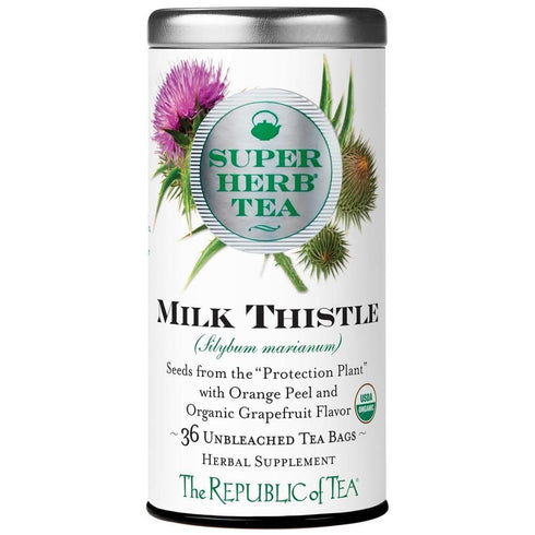 The Republic of Tea Organic Milk Thistle SuperHerb Tea Tin, 36 Herbal Tea Bags, Naturally Caffeine-Free