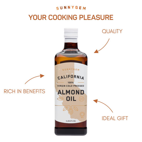 100% 16.9 oz Sunnygem Virgin Cold Pressed California Almond Oil fl - Perfect for Cooking, Baking, Grilling, Dipping