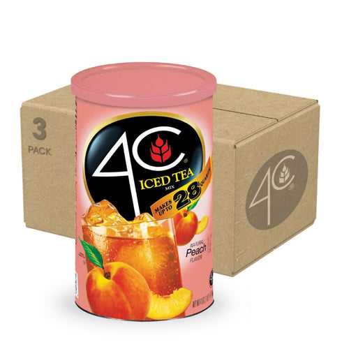 4C Powdered Drink Mix Cannisters, Peach Tea 3 Pack, 28 Quarts, Family
