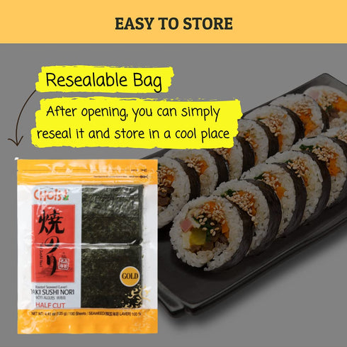 CHOI's 1(Daechun) Roasted Seaweed, GIM, Sushi Nori (100 Half Sheets), Vegan, Keto, Gluten Free