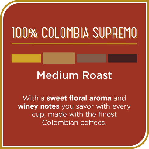 100% 55 Count, Don Francisco's Colombia Supremo Coffee Pods, Medium Roast, Compatible with Keurig Brewers