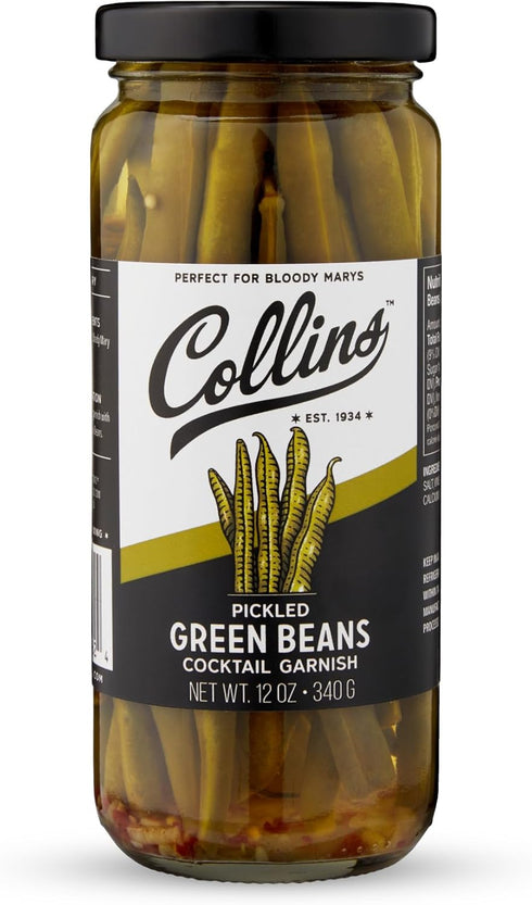 12oz Collins Gourmet Pickled Green Beans for Cocktails - Spicy Crunchy Green Beans - Premium Condiment Garnish